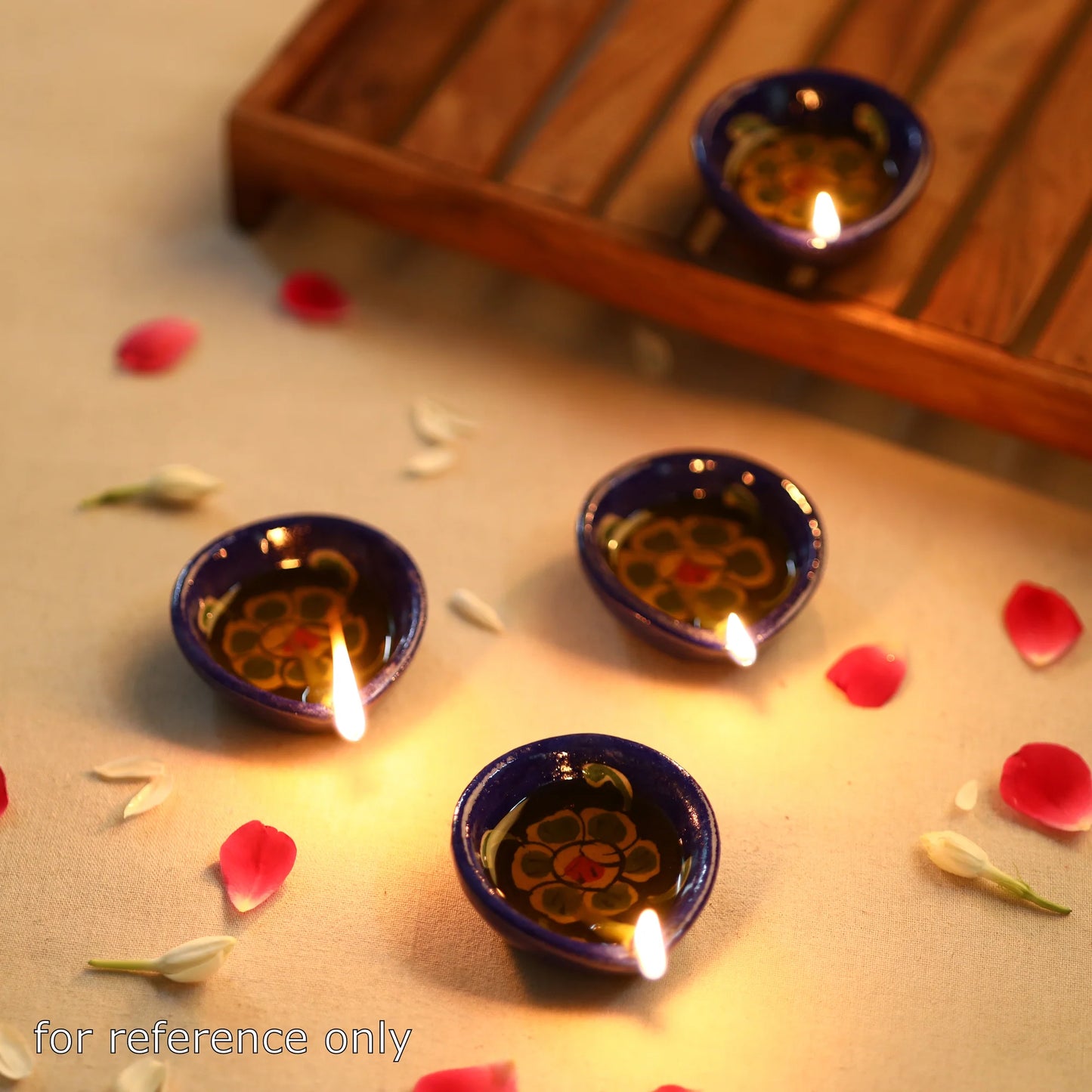 Jaipur Elegance – Handcrafted Blue Pottery Diya Set (4 pcs)