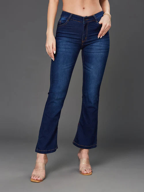 Vintage Women's Blue Semi-Bootcut Mid Rise Denim Stretchable Jeans