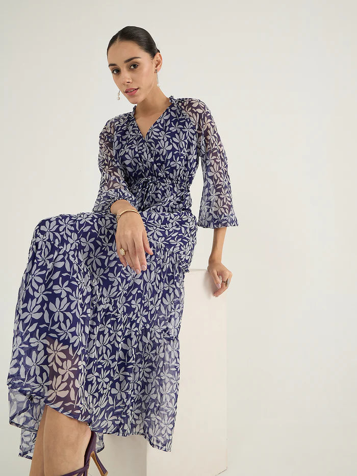 Blue Floral Tiered Maxi Dress