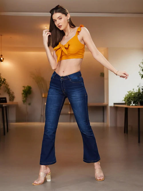 Vintage Women's Blue Semi-Bootcut Mid Rise Denim Stretchable Jeans