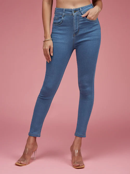 Women's Blue Skinny High Rise Cropped Denim Jeans