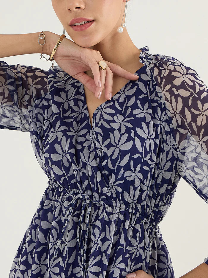 Blue Floral Tiered Maxi Dress