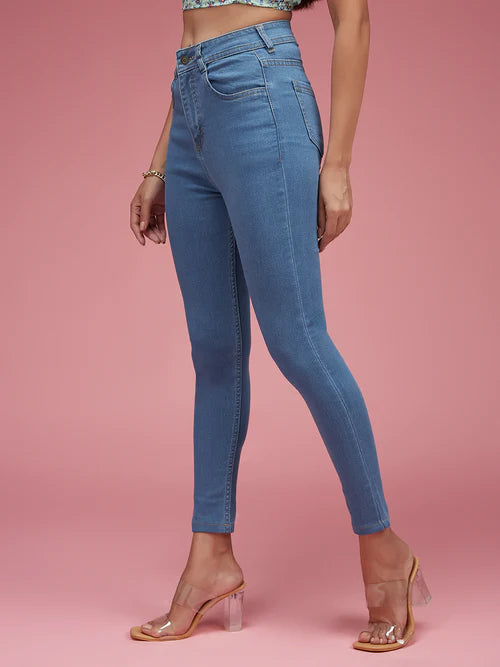 Women's Blue Skinny High Rise Cropped Denim Jeans