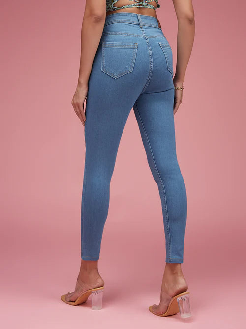 Women's Blue Skinny High Rise Cropped Denim Jeans