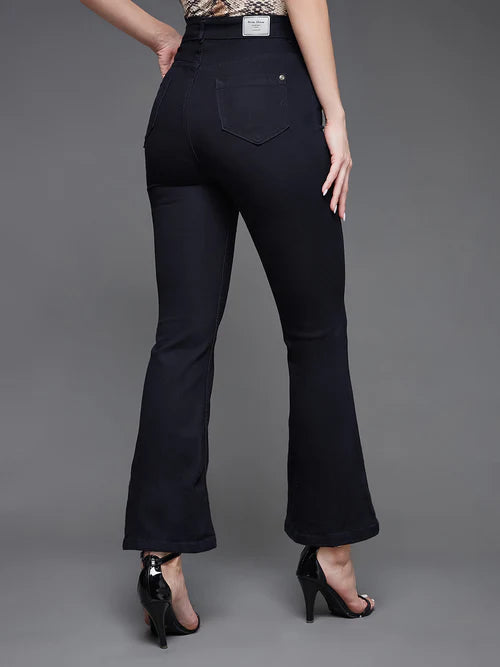 Women's Black Bell Bottom Bootcut Hourglass High rise Stretchable Slit Denim Jeans