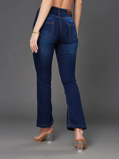 Vintage Women's Blue Semi-Bootcut Mid Rise Denim Stretchable Jeans