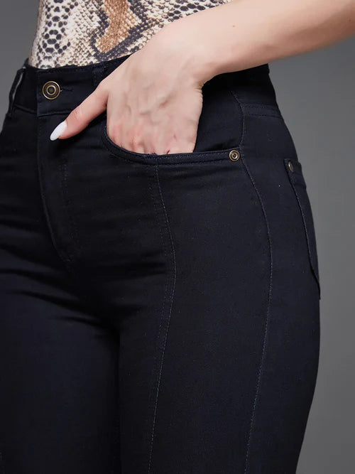 Women's Black Bell Bottom Bootcut Hourglass High rise Stretchable Slit Denim Jeans