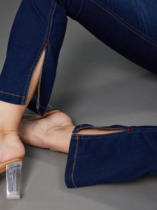 Vintage Women's Blue Semi-Bootcut Mid Rise Denim Stretchable Jeans
