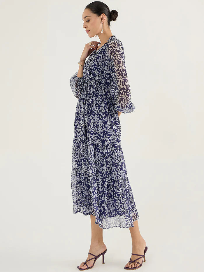 Blue Floral Tiered Maxi Dress