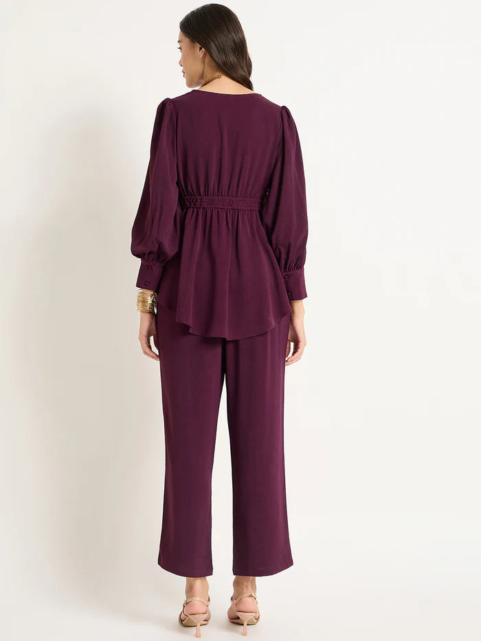 Wine Color V-Neck Co-Ord Set