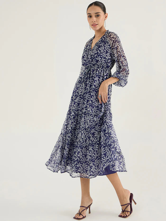 Blue Floral Tiered Maxi Dress