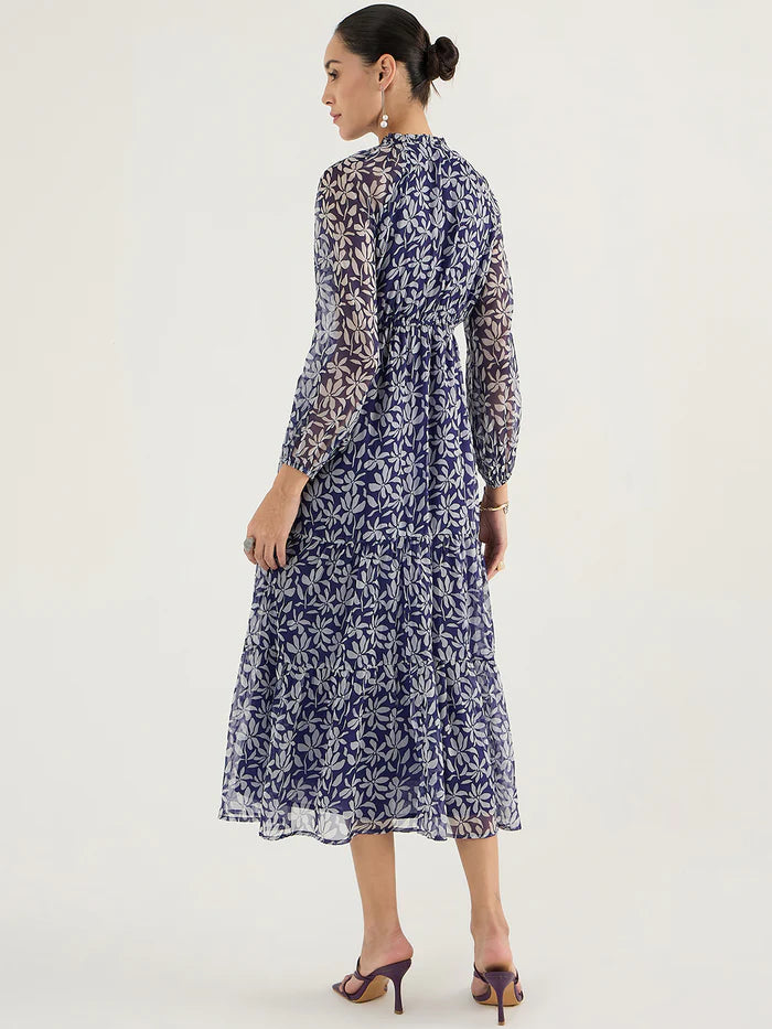 Blue Floral Tiered Maxi Dress