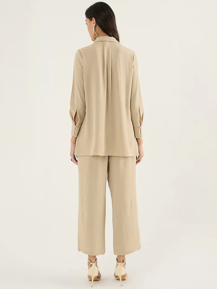 Beige Yoke Detail Co-Ord Set