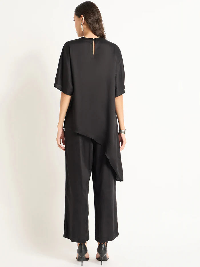 Full Black Satin Asymmetric Co-Ord Set