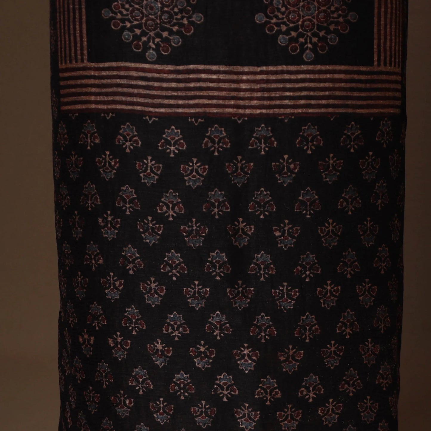 Black Linen Silk Ajrakh Dress Material Set