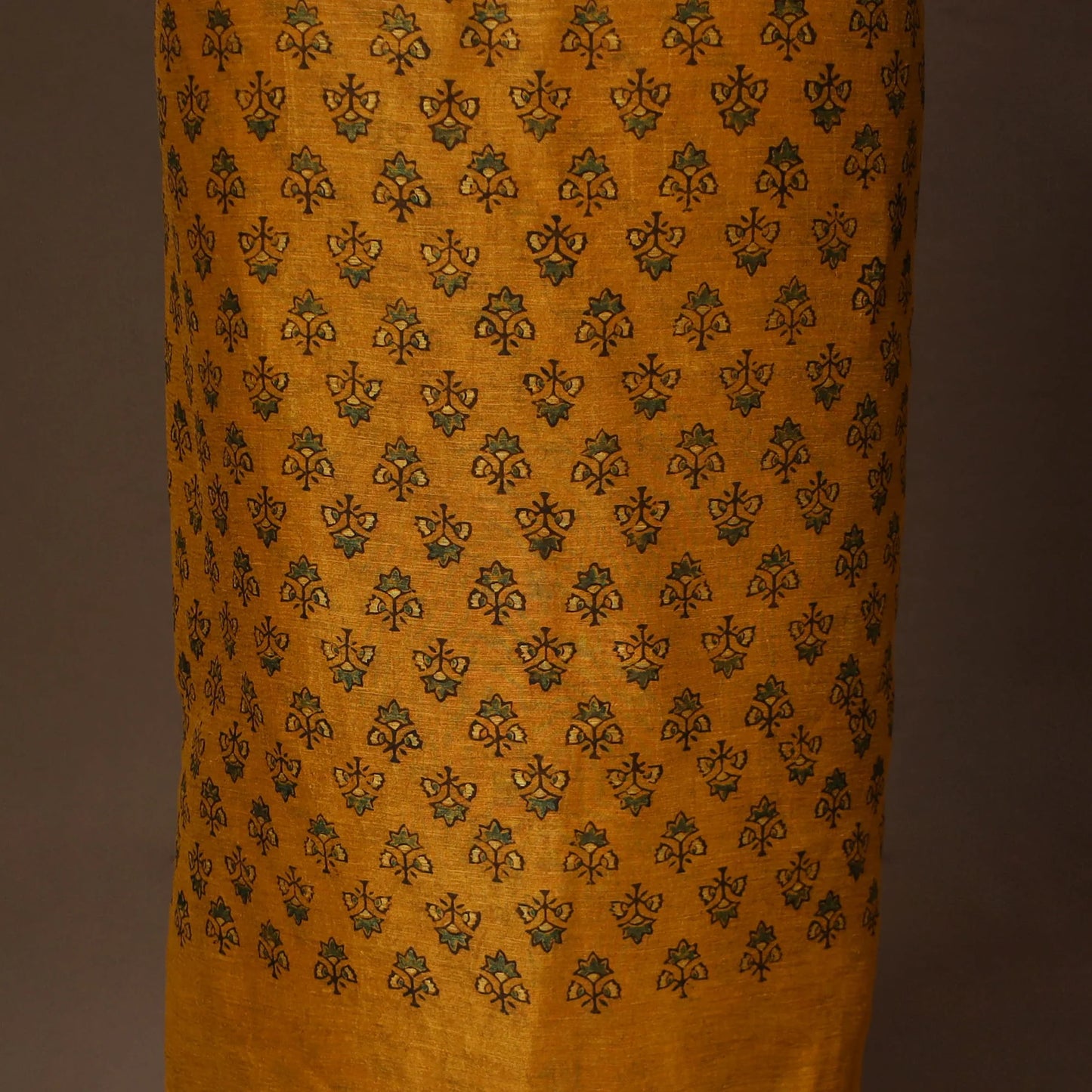 Yellow Linen Silk Ajrakh Dress Material Set