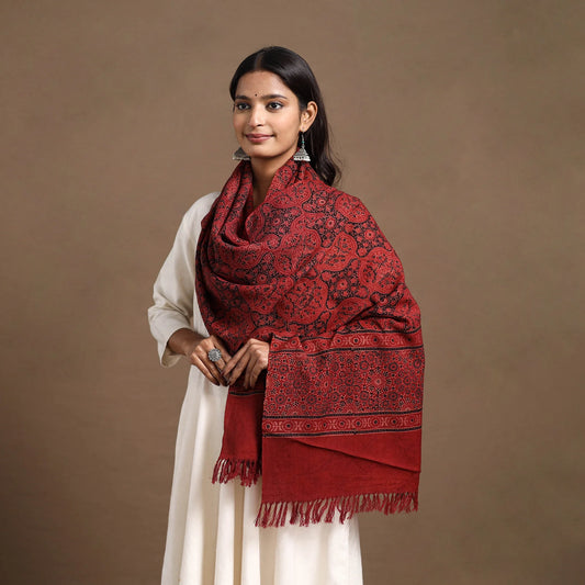 Red Kutch Handwoven Wool Ajrakh Stole