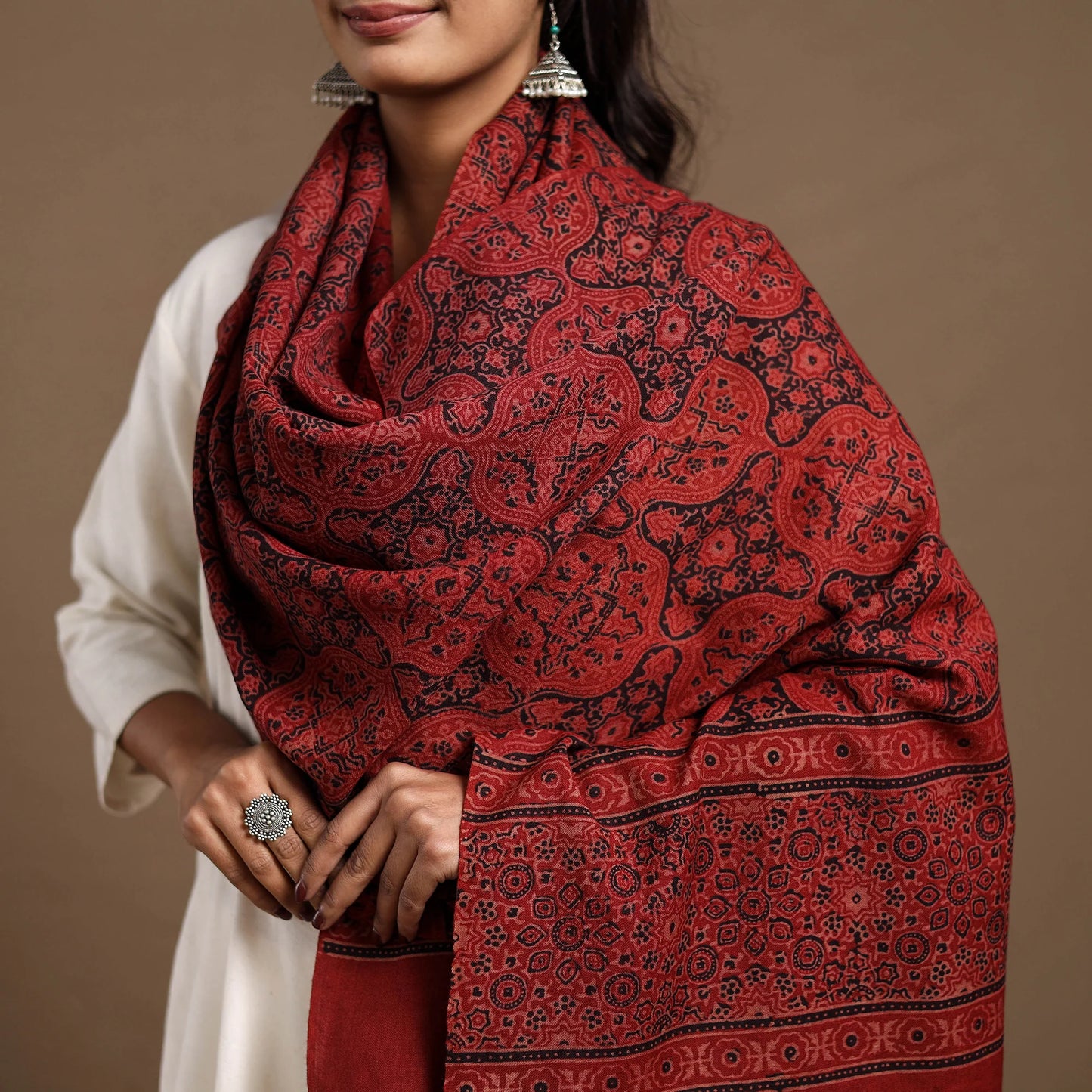 Red Kutch Handwoven Wool Ajrakh Stole