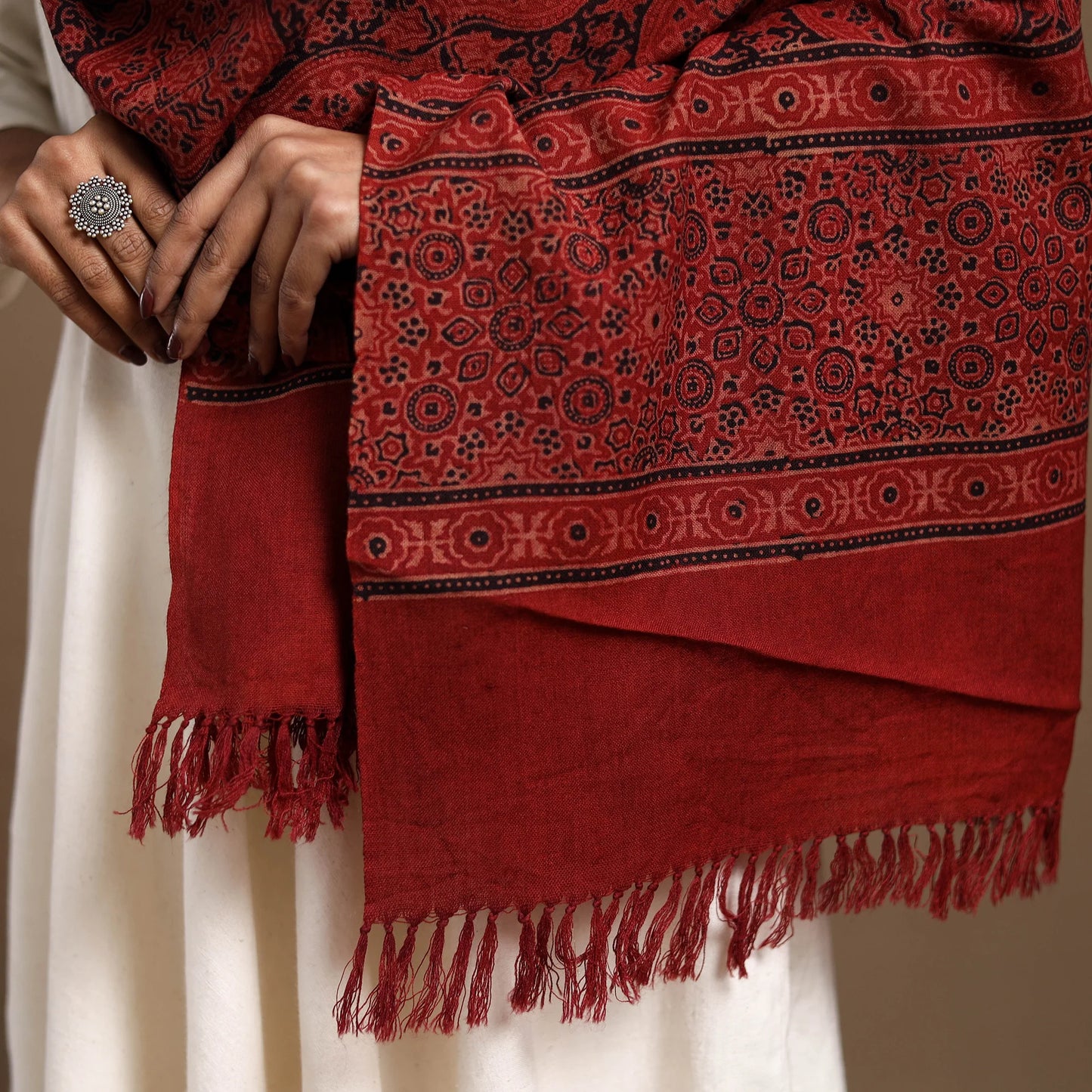 Red Kutch Handwoven Wool Ajrakh Stole