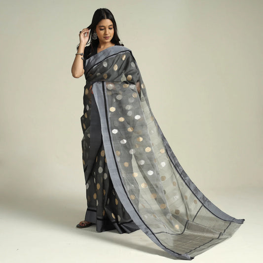 Traditional Grey Chanderi Katan Silk Handloom Saree