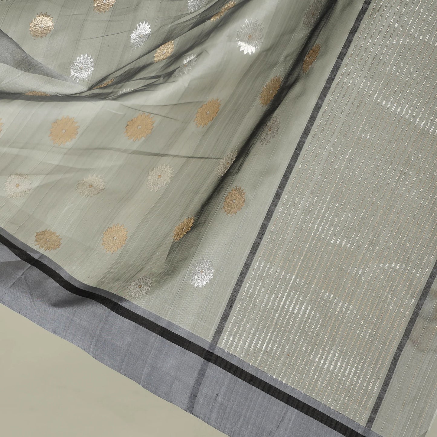 Traditional Grey Chanderi Katan Silk Handloom Saree