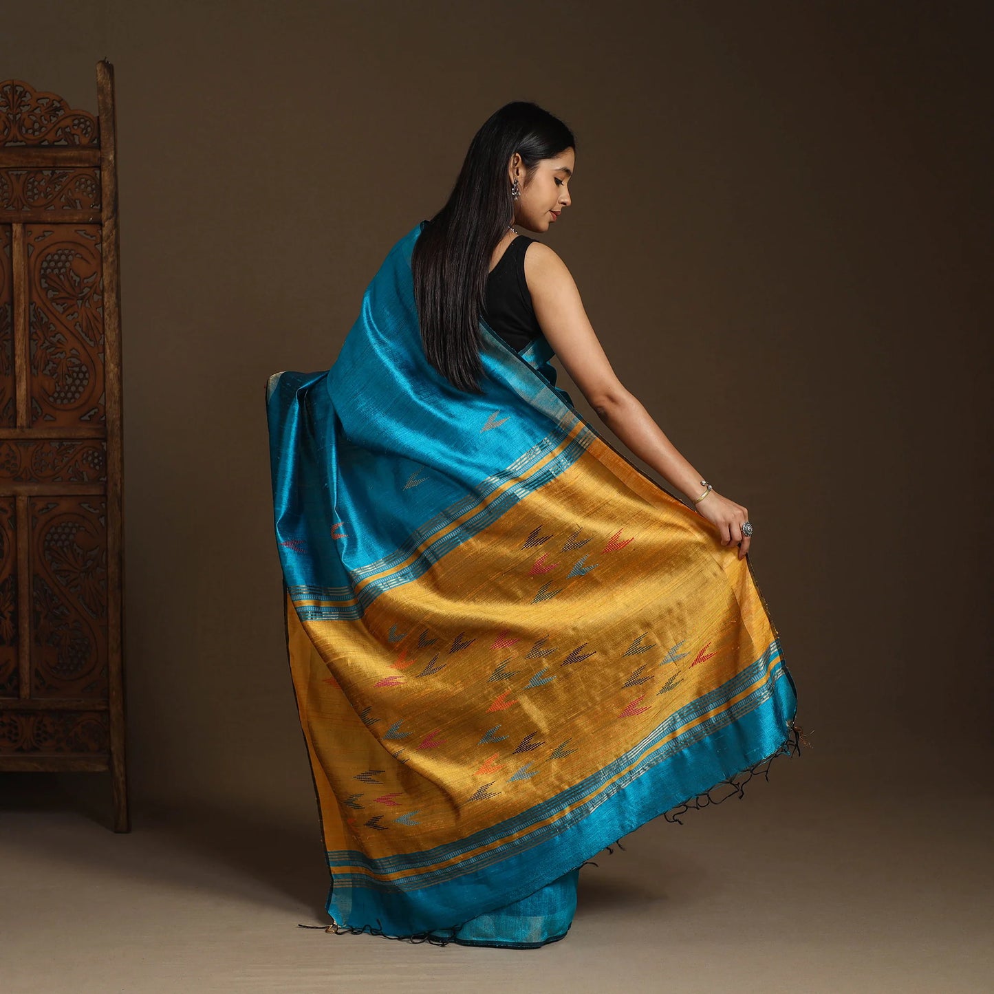 Blue Bhagalpuri Pure Desi Tussar Silk Handloom Saree with Zari Border