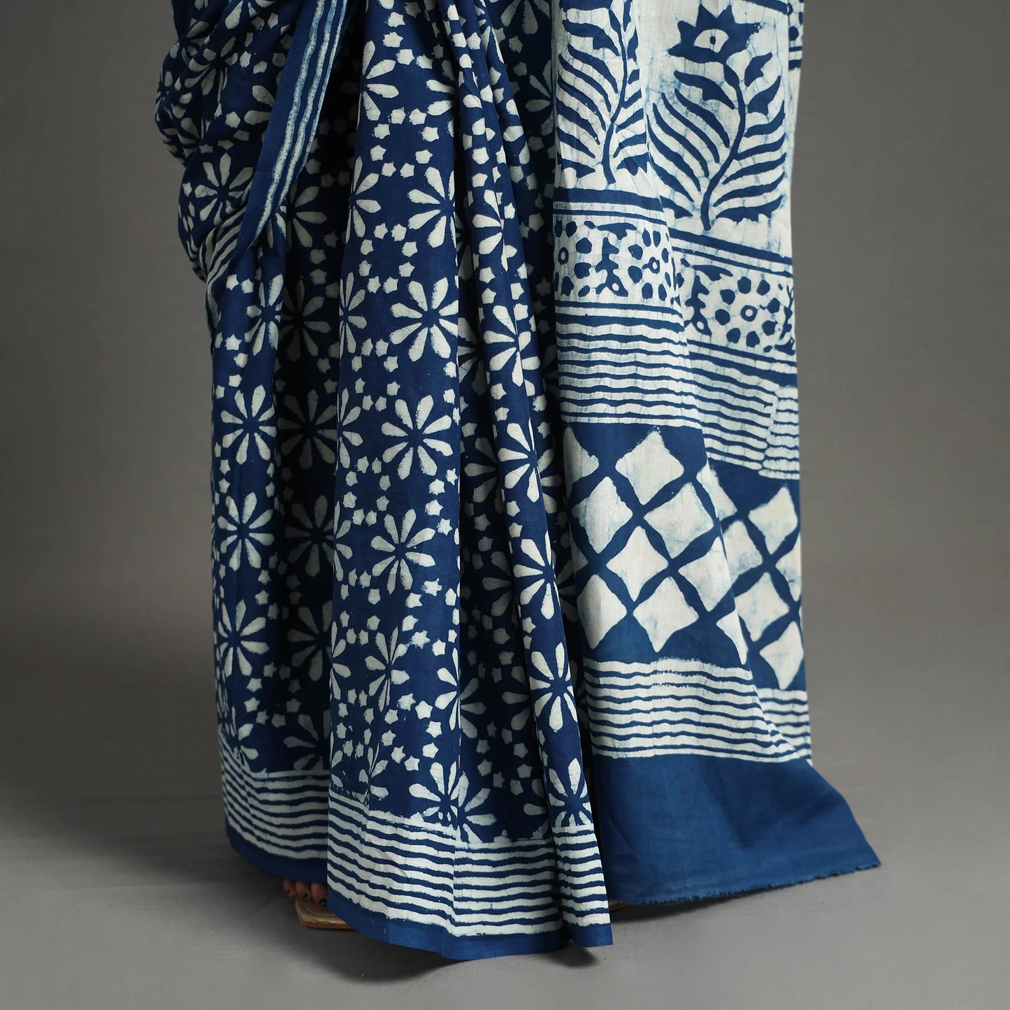 Blue Pipad Hand Block Printed Cotton Saree
