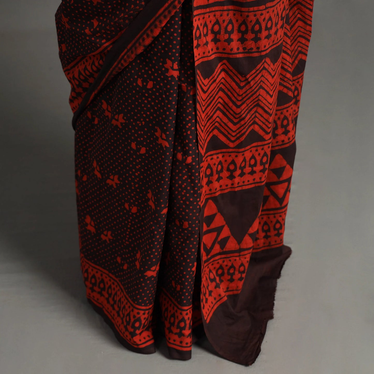 Red Pipad Hand Block Printed Cotton Saree