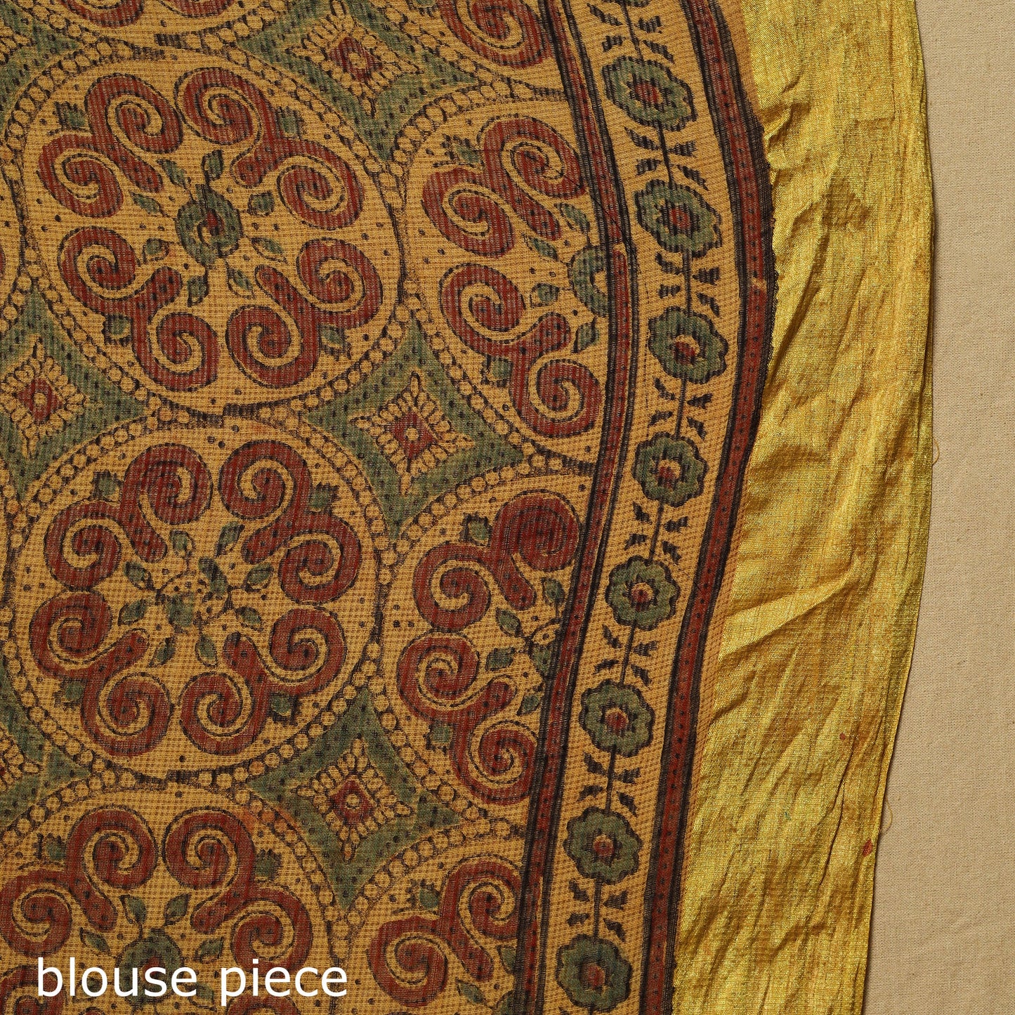 Yellow Natural Dyed Block Print Kota Doria Cotton Ajrakh Saree