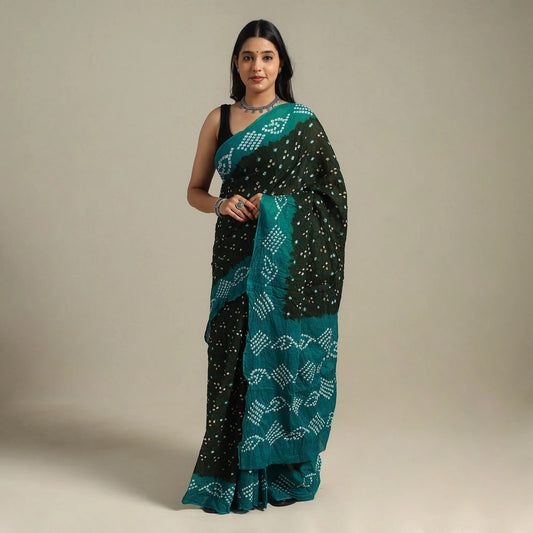 Green Kutch Cotton Bandhani Saree
