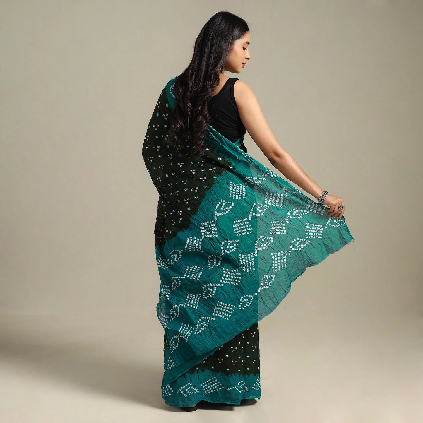 Green Kutch Cotton Bandhani Saree