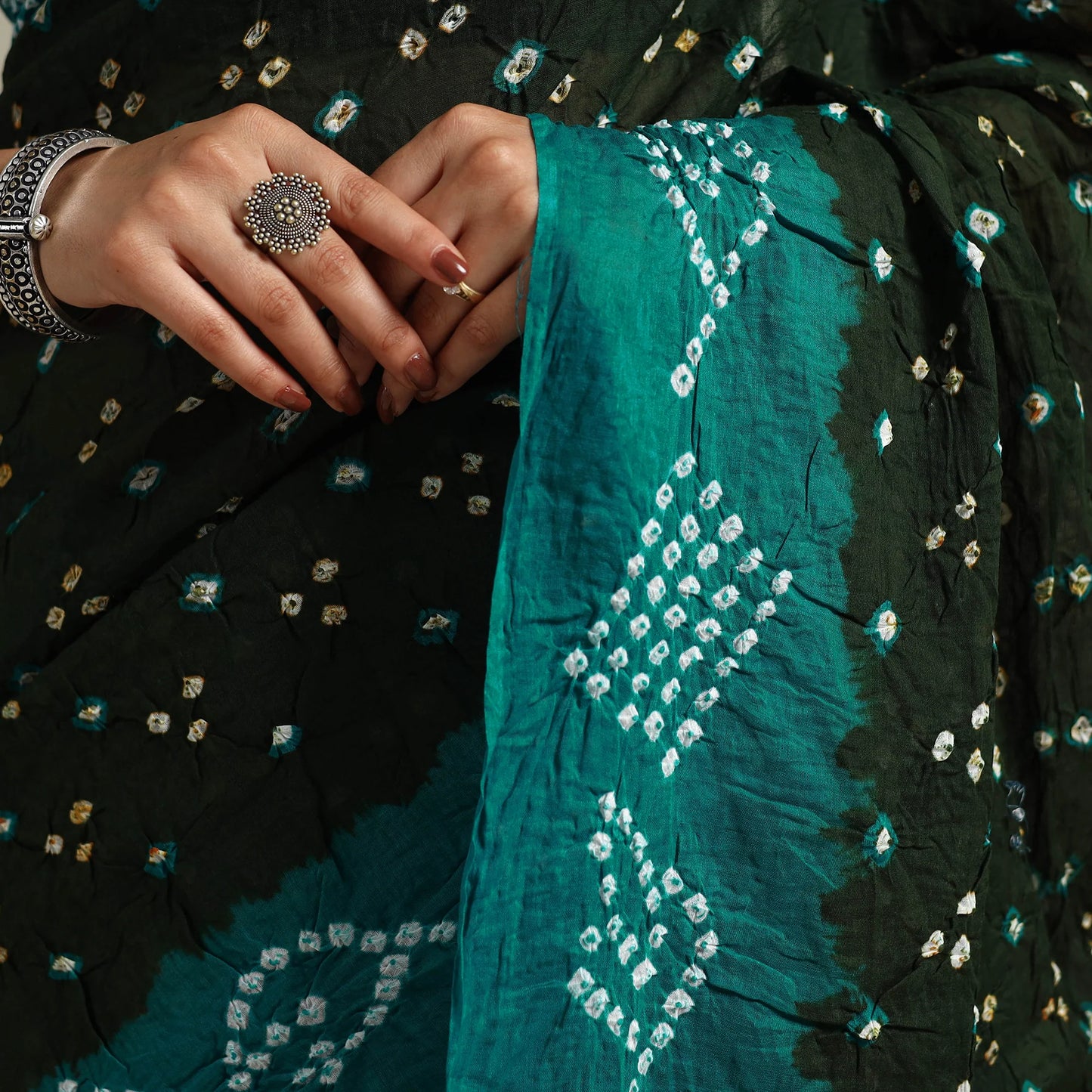 Green Kutch Cotton Bandhani Saree