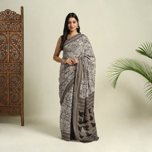 Grey Bindaas Art Natural Dyed Cotton Block Print Saree