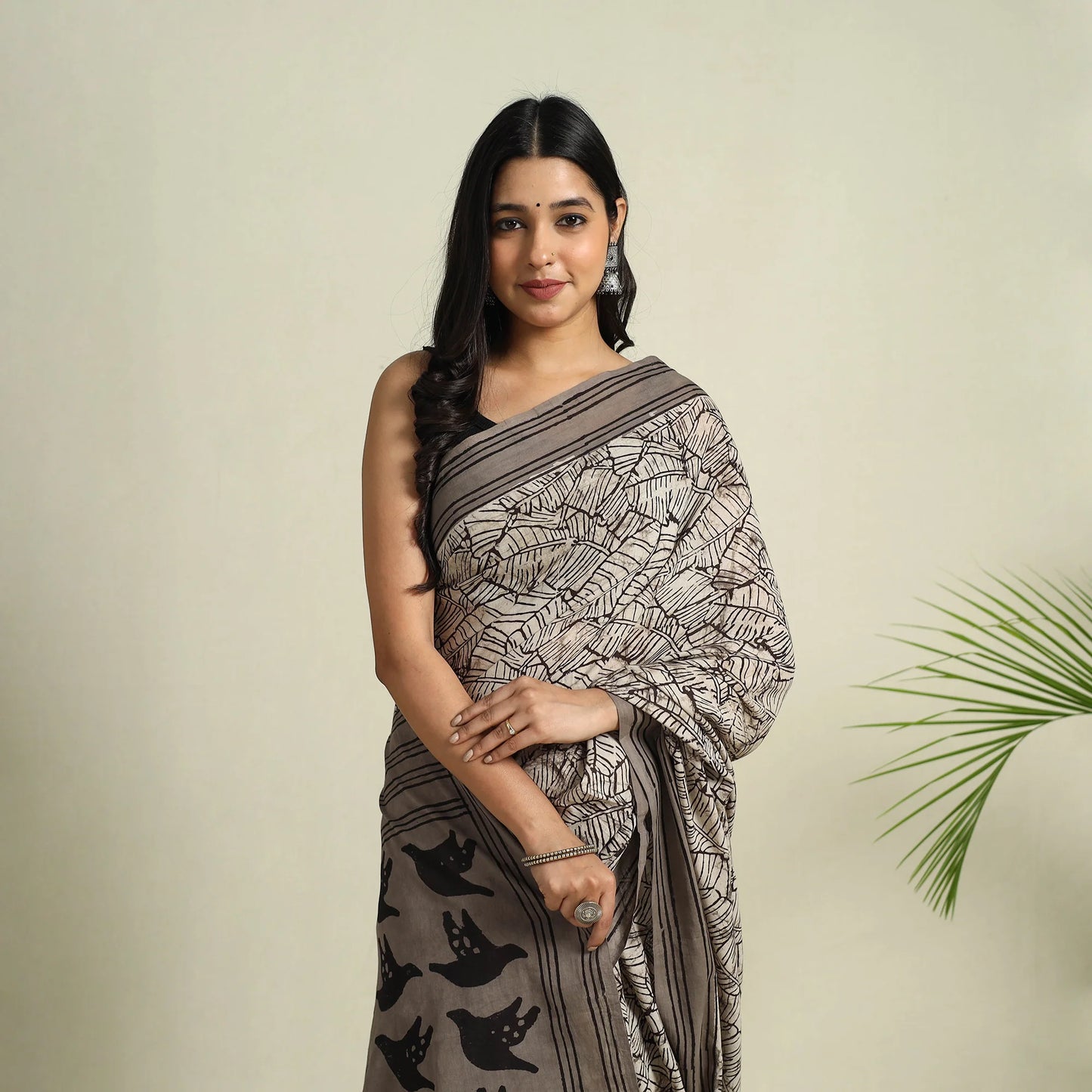 Grey Bindaas Art Natural Dyed Cotton Block Print Saree