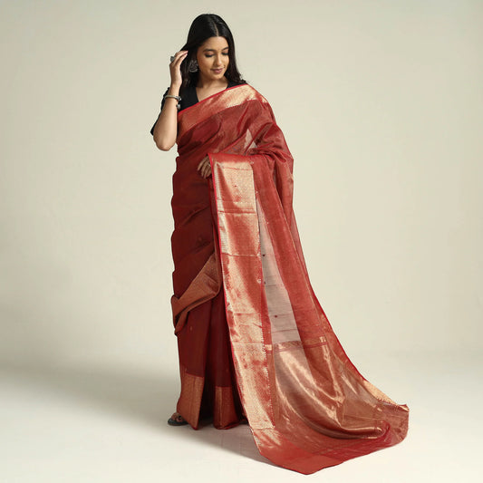 Maroon Chanderi Silk Handloom Saree with Zari Work