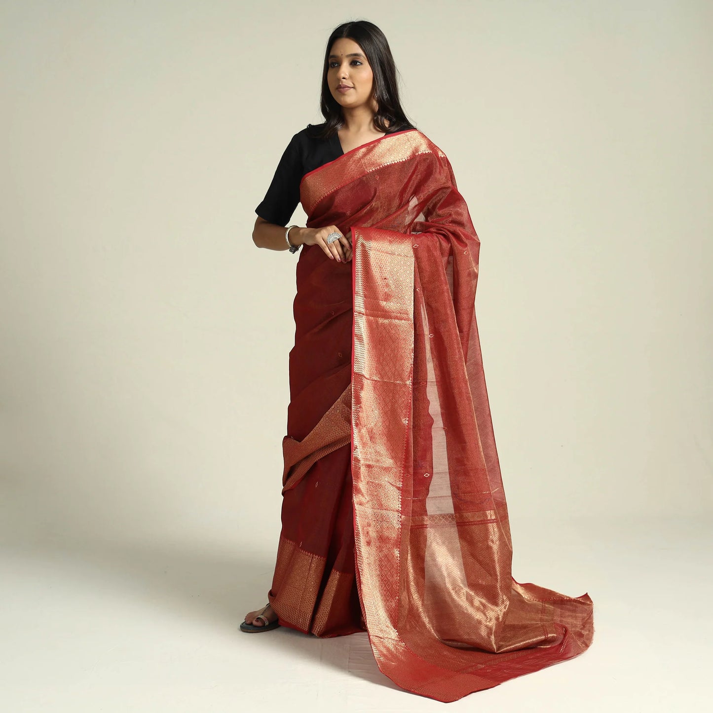 Maroon Chanderi Silk Handloom Saree with Zari Work