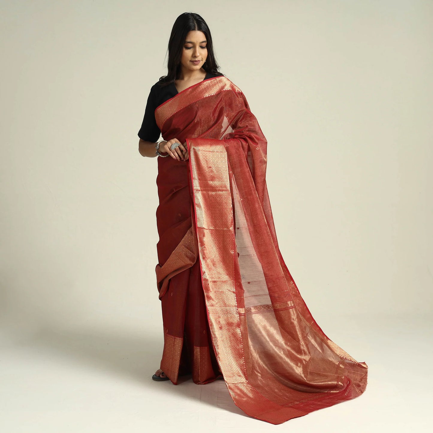 Maroon Chanderi Silk Handloom Saree with Zari Work