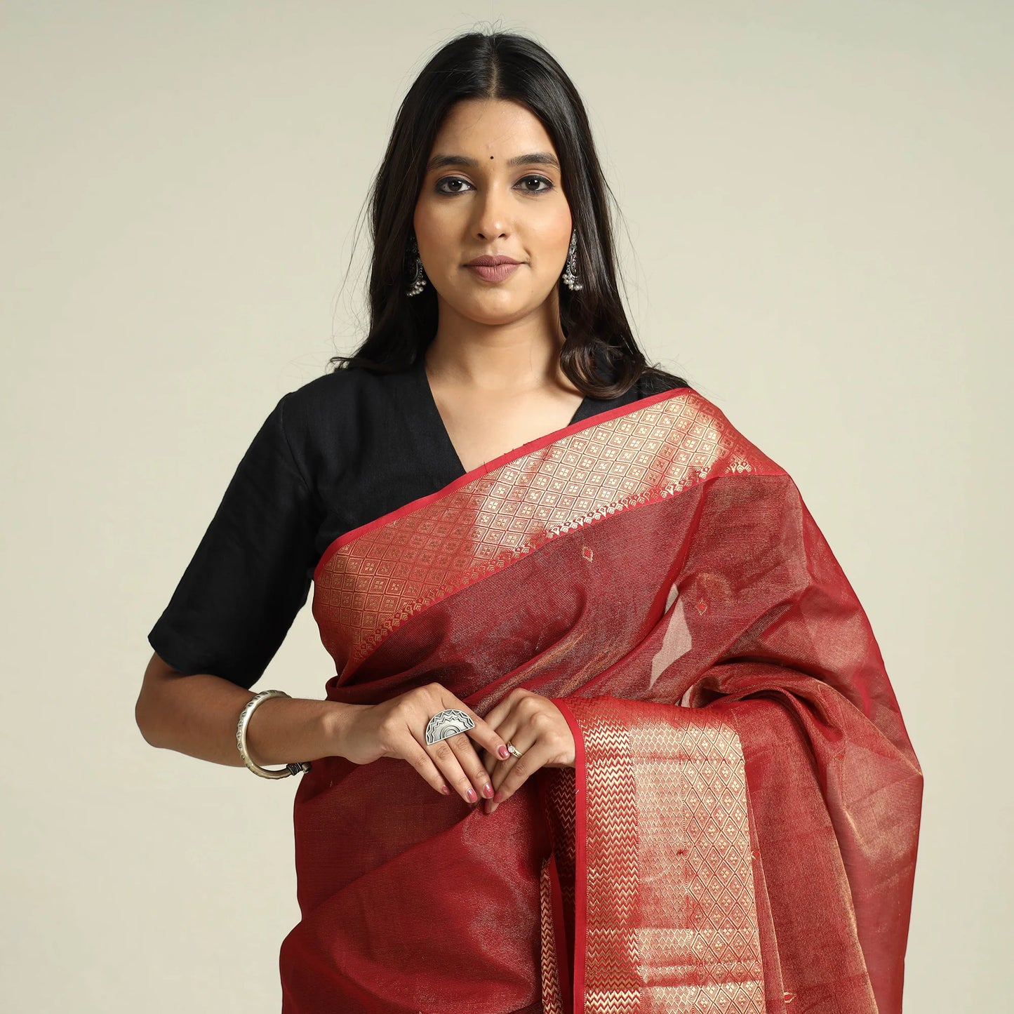 Maroon Chanderi Silk Handloom Saree with Zari Work