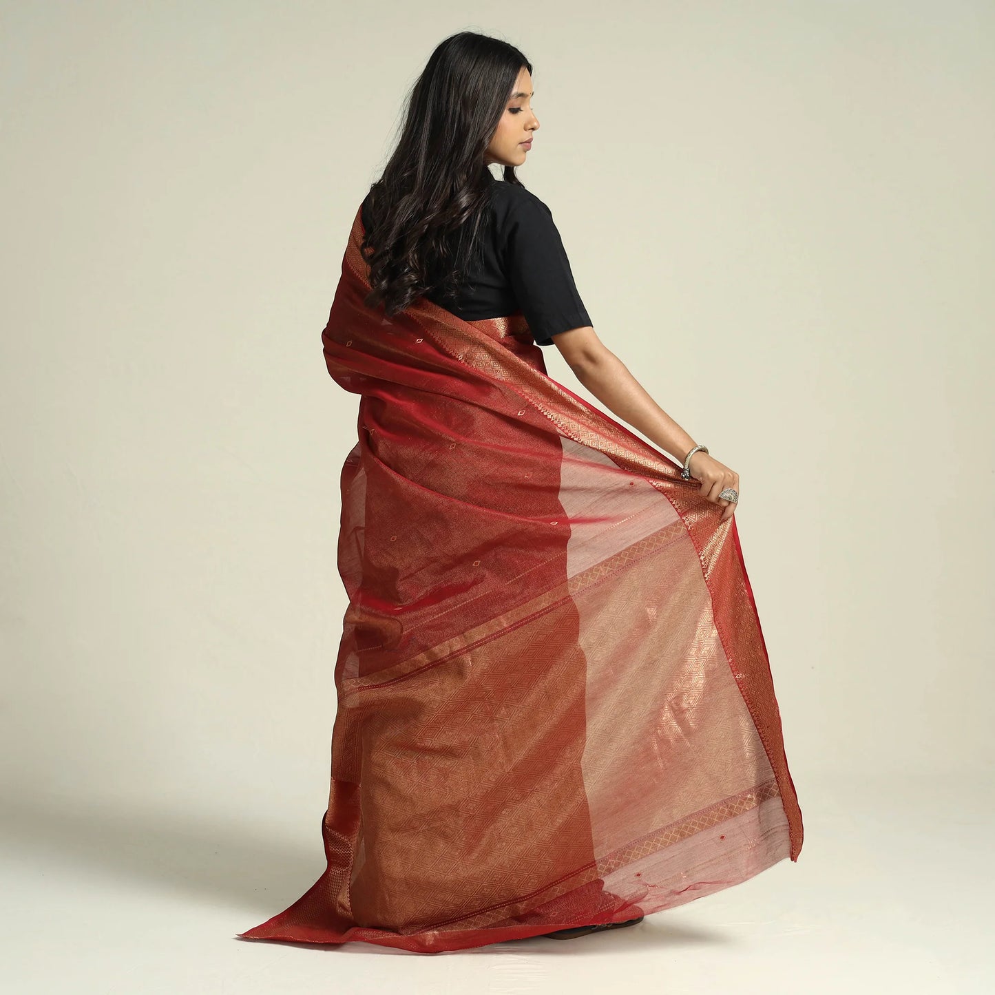 Maroon Chanderi Silk Handloom Saree with Zari Work