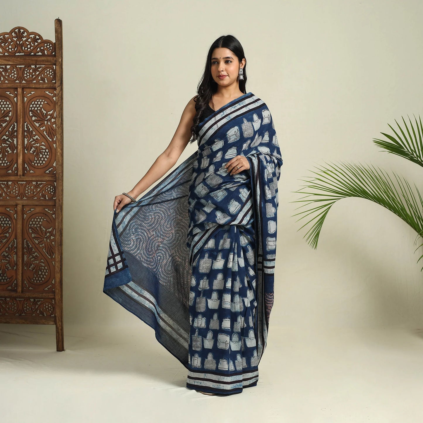 Blue Bindaas Art Natural Dyed Cotton Block Print Saree