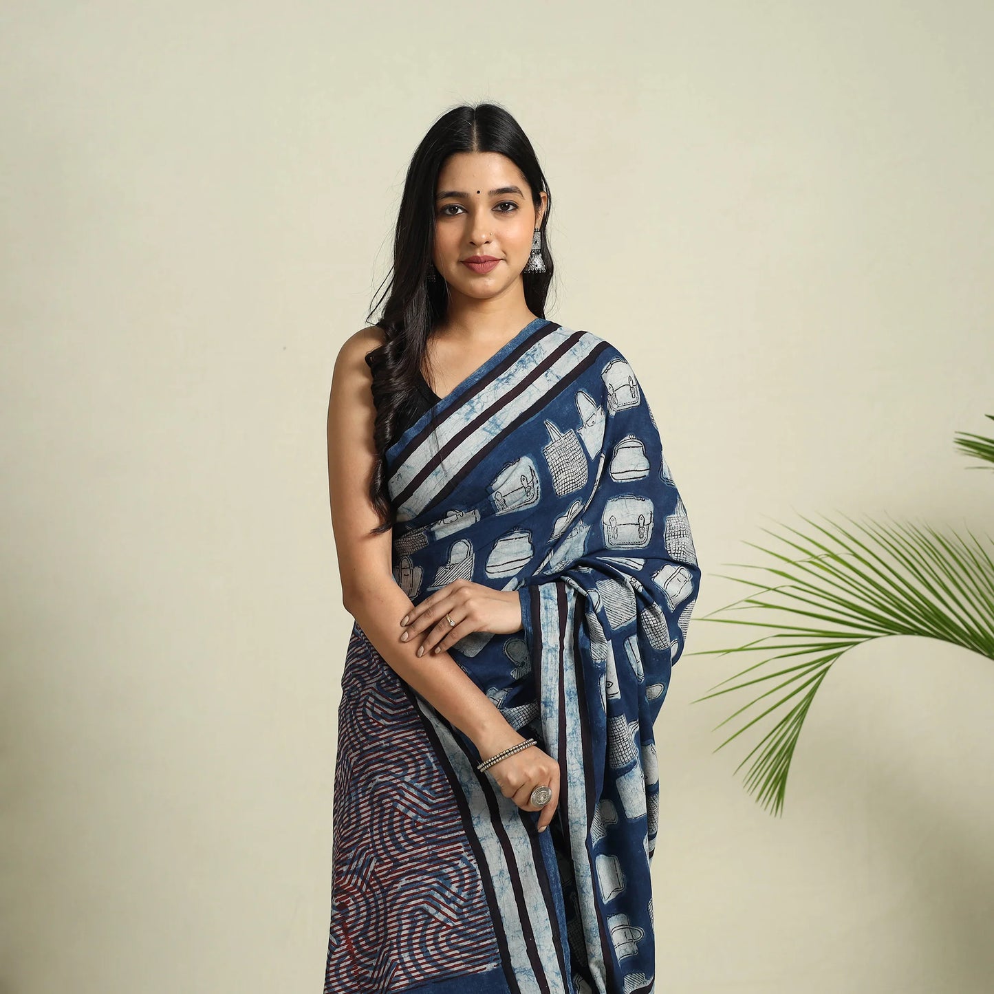 Blue Bindaas Art Natural Dyed Cotton Block Print Saree