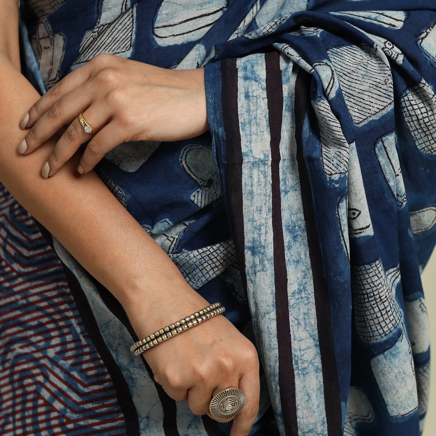 Blue Bindaas Art Natural Dyed Cotton Block Print Saree