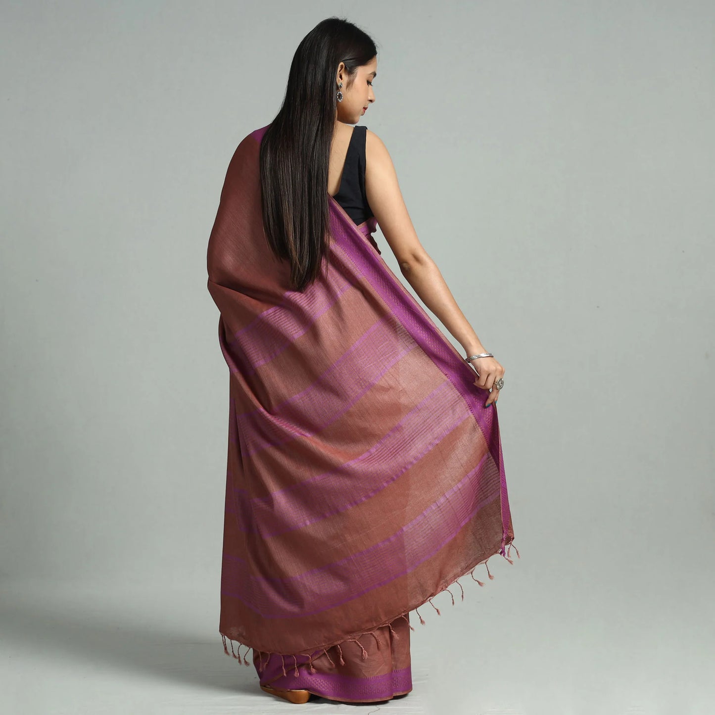 Brown Vidarbha Bamboo Tussar Cotton Dobby Border Handloom Saree