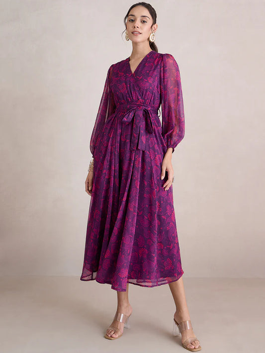 Femella Wine Paisley Print Wrap Maxi Dress