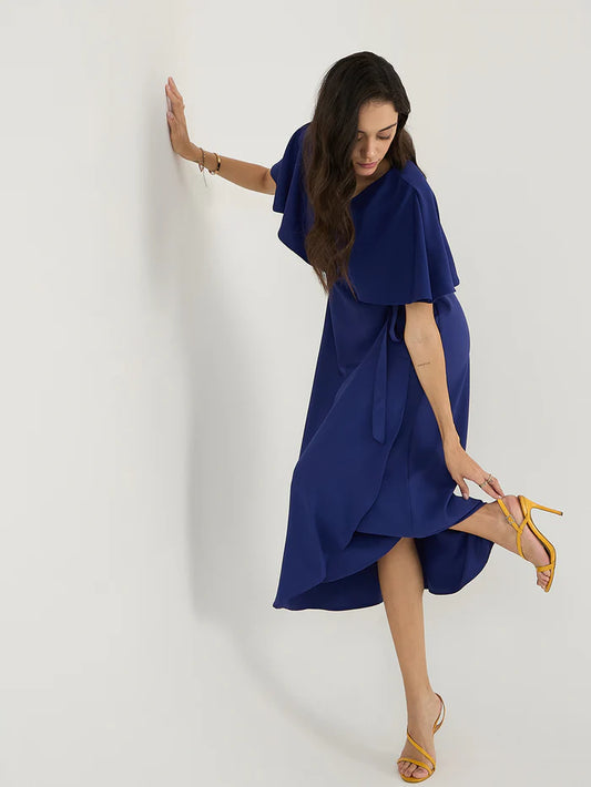 Femella Ink Blue Wrap-Style Tulip Hem Maxi Dress