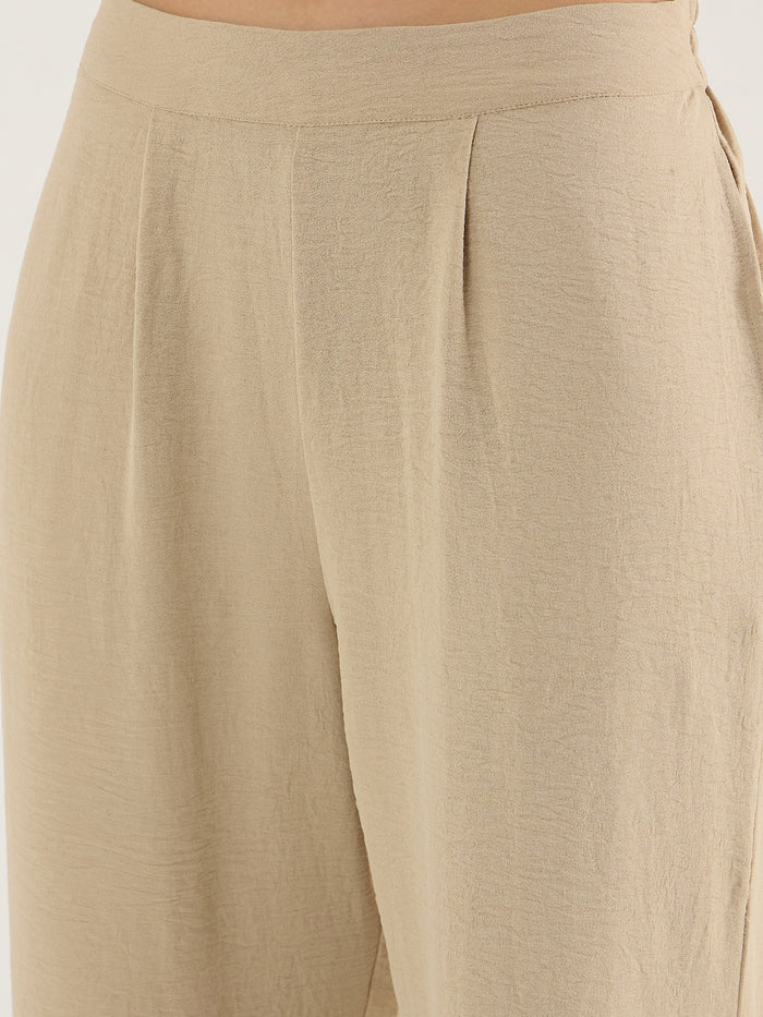 Beige Yoke Detail Co-Ord Set