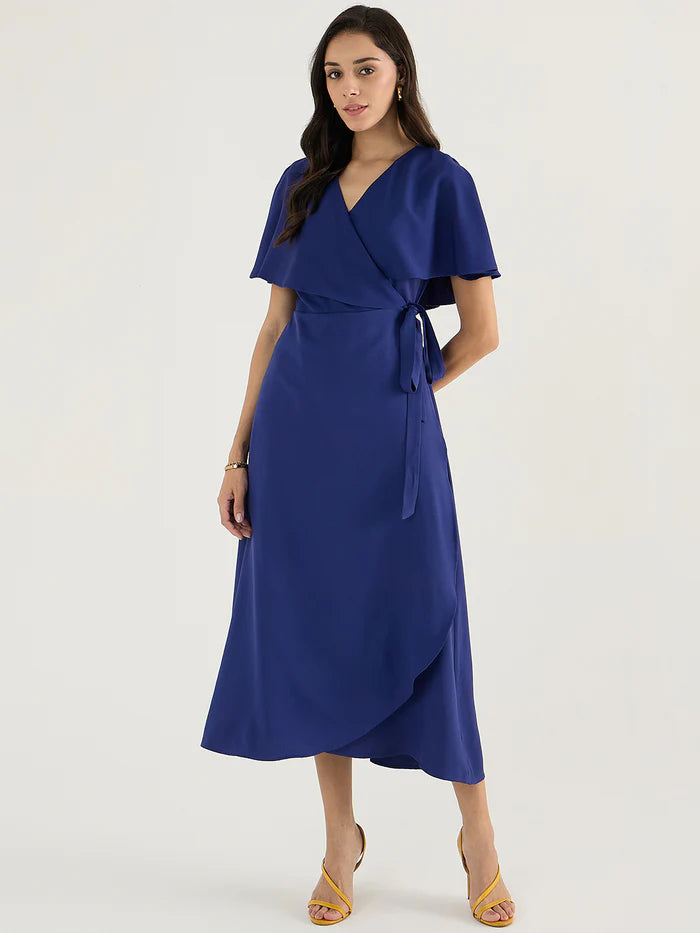 Femella Ink Blue Wrap-Style Tulip Hem Maxi Dress