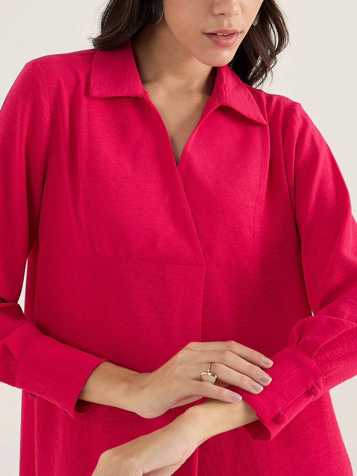 Femella Hot Pink Solid Shirt Collar Co-ord Set