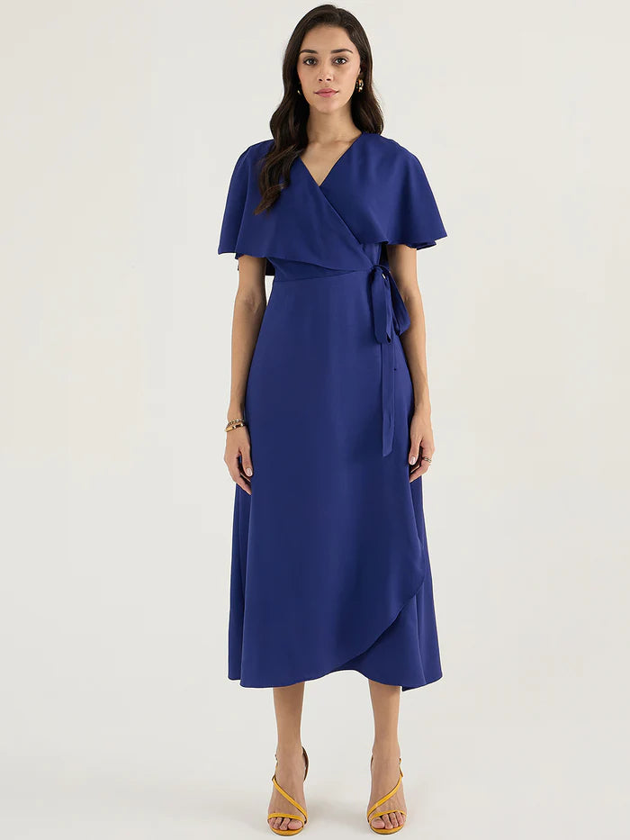 Femella Ink Blue Wrap-Style Tulip Hem Maxi Dress