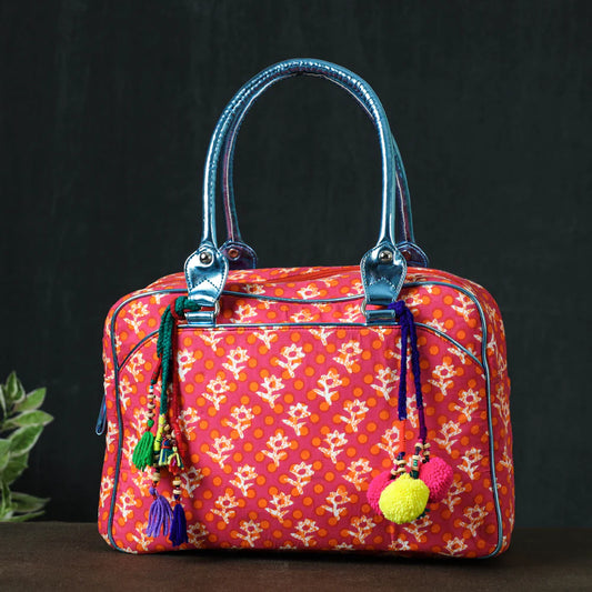 Red Jaipur Multicolour Printed Cotton Handbag